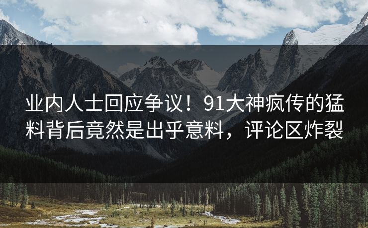 业内人士回应争议！91大神疯传的猛料背后竟然是出乎意料，评论区炸裂